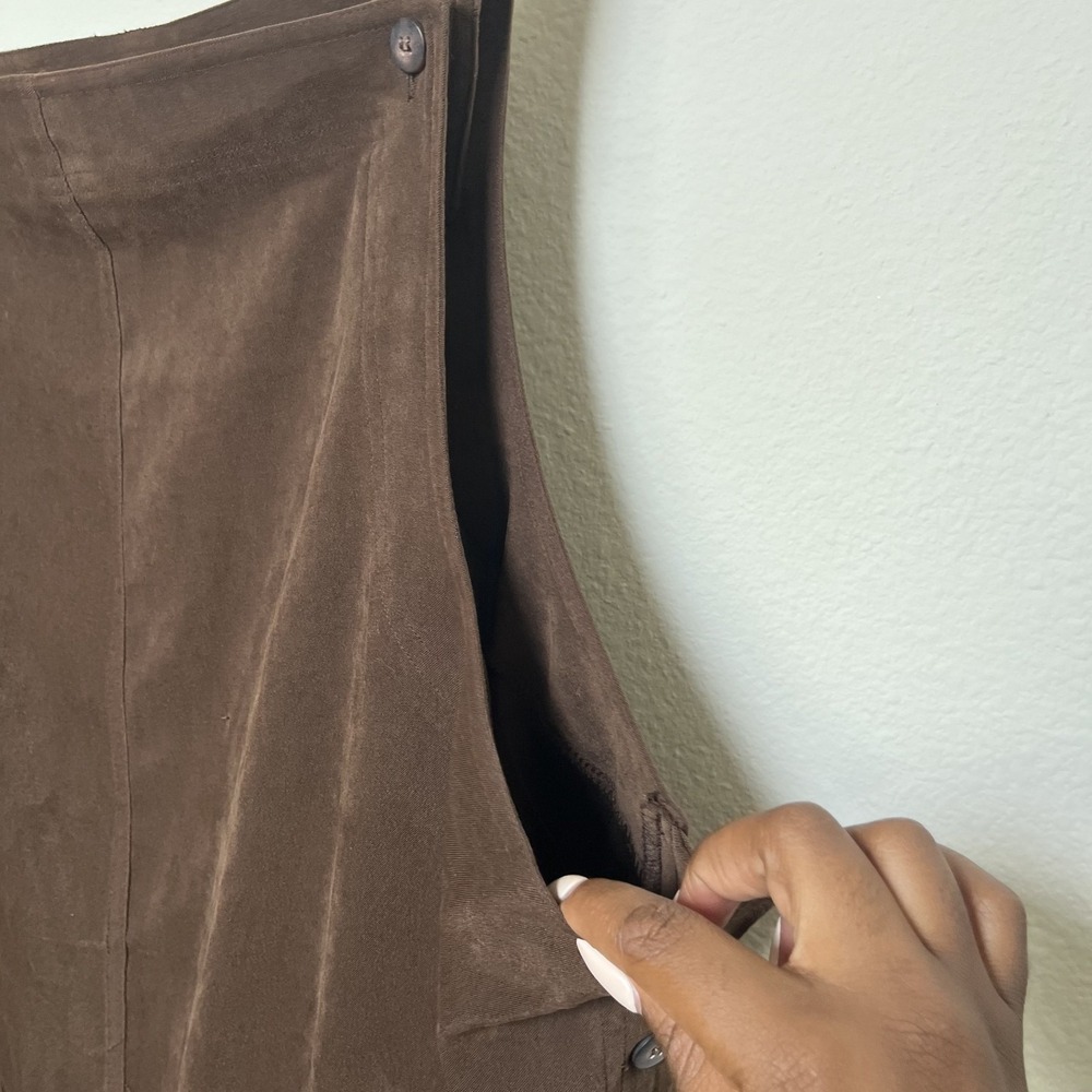 VTG 90s Women Chocolate Brown Jumper Overall Chore Dress 2X Faux Suede Western‎ - Picture 4 of 11